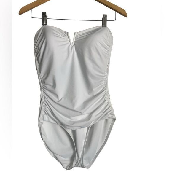 NWT Tommy Bahama White Pear Shirred Bandeau Bathing Suit - Picture 5 of 8